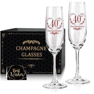 40th Anniversary Champagne Glasses Set -New Never Used